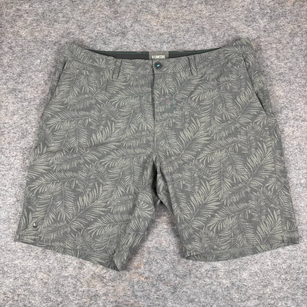 LINKSOUL Chino Shorts Palm Leaves Polyester Cotton Stretch Pockets Gray Mens 40